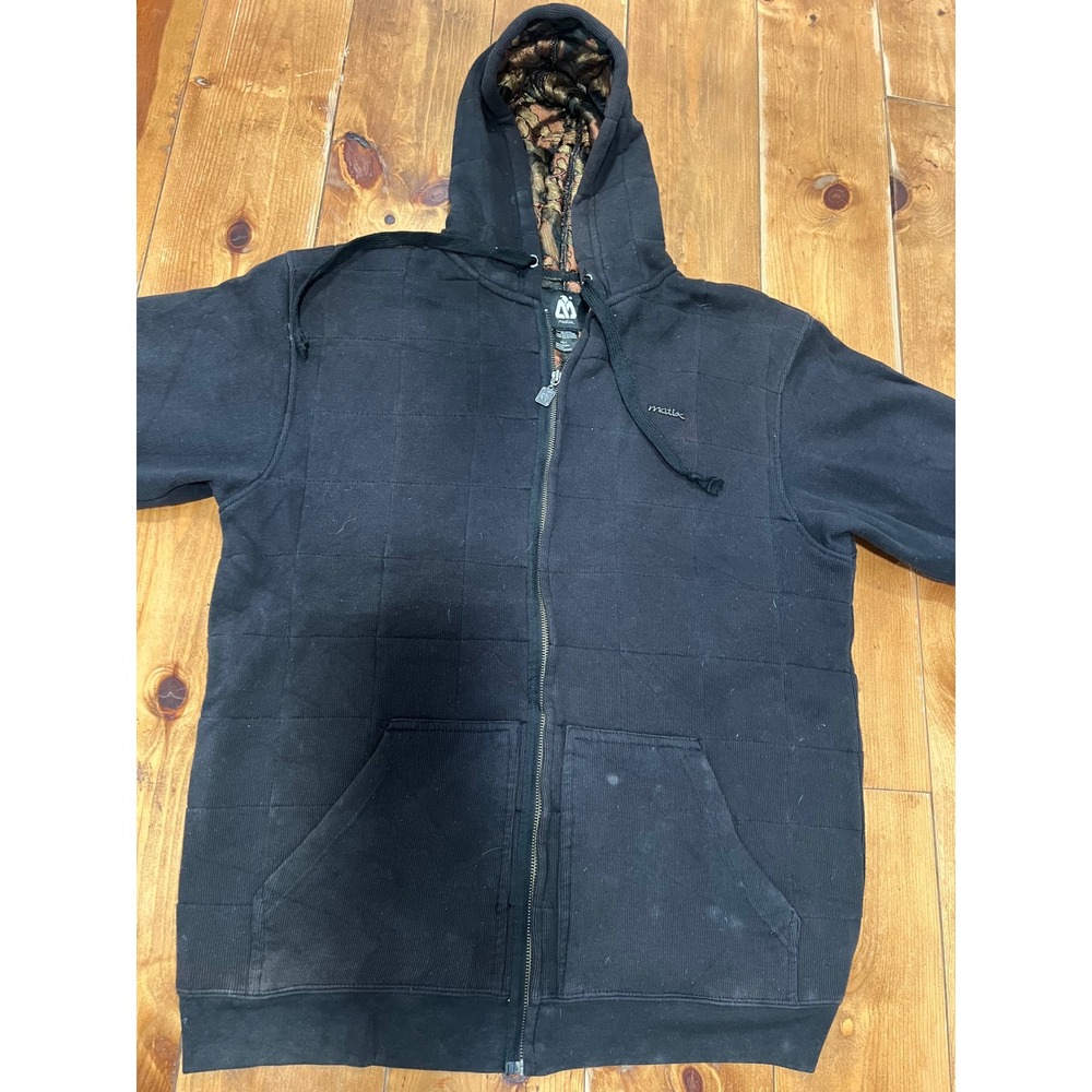 Matix Mens Quilted Full Zip Hoodie Black Paisley Lined Hood Large Skateboarding